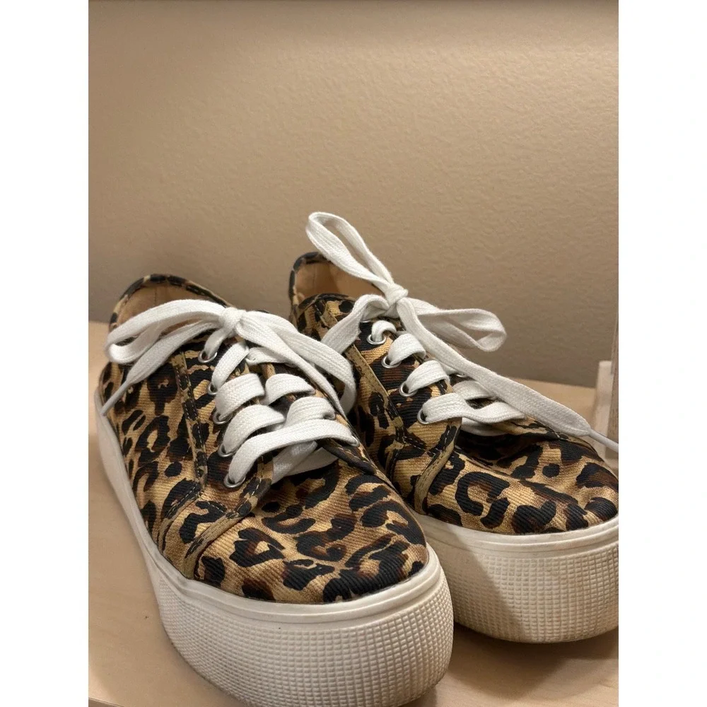 Leopard Print Platform Sneakers Womens‎ Size 8 Canvas Low Top Shoes